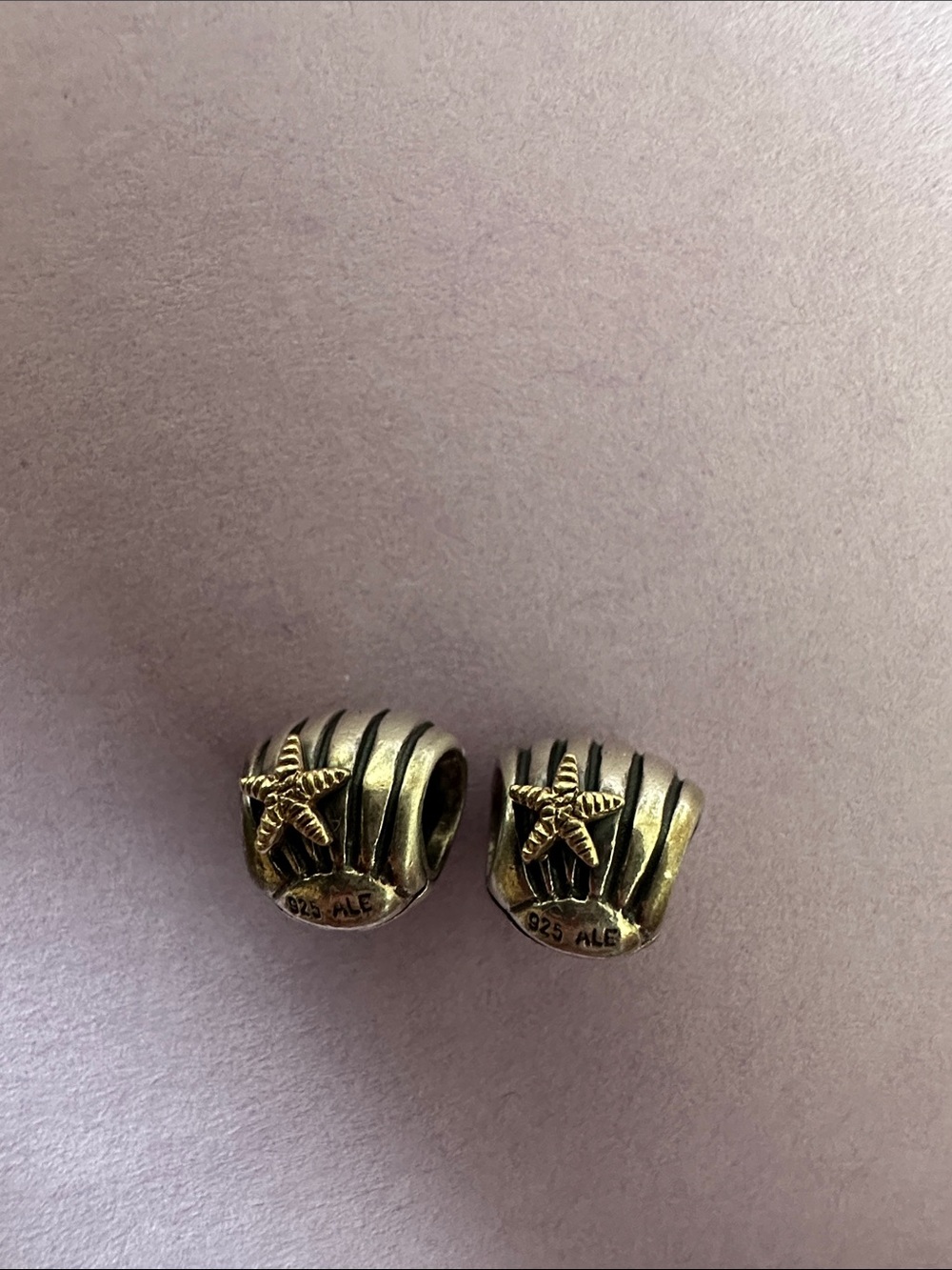 Pandora Starfish Spacer Bead Set of 2 Sterling Silver Gold Accent Coastal Charm